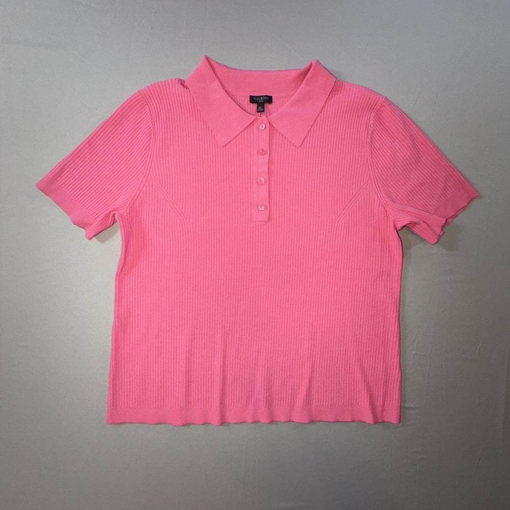 Talbots Pink Ribbed Button Polo Shirt Women's Size PXL Short Sleeve NWT